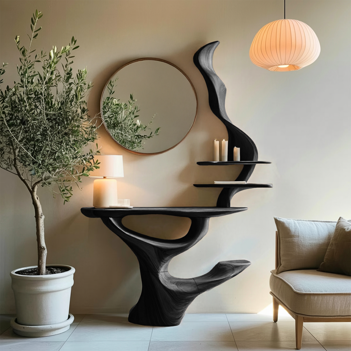 Mid Century Live Edge Cosmetic Table For Bathroom Style