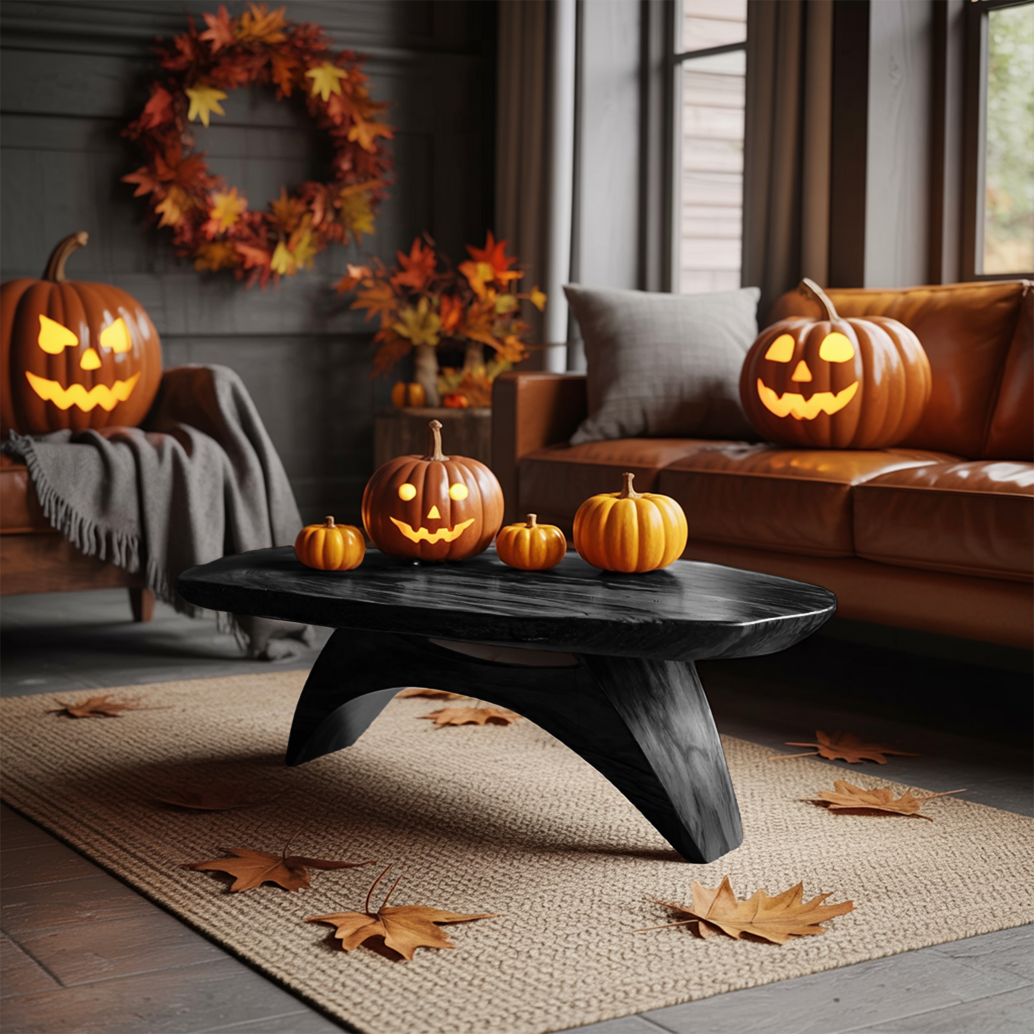 Handcrafted Wooden Live Edge Coffee Table For Living Room Pumpkin Decor