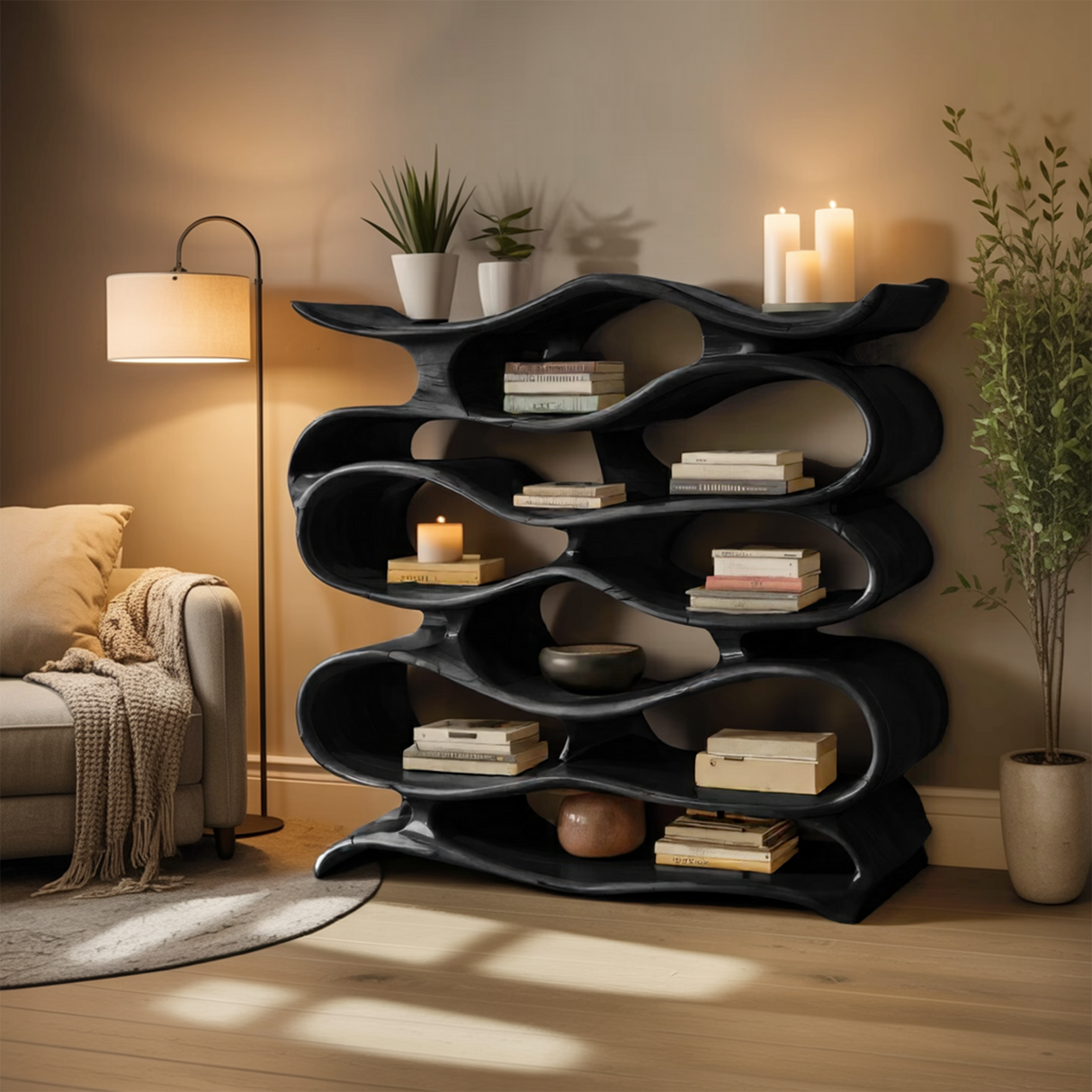 Sculptural Bookshelf Cabinet For Living Room And Office