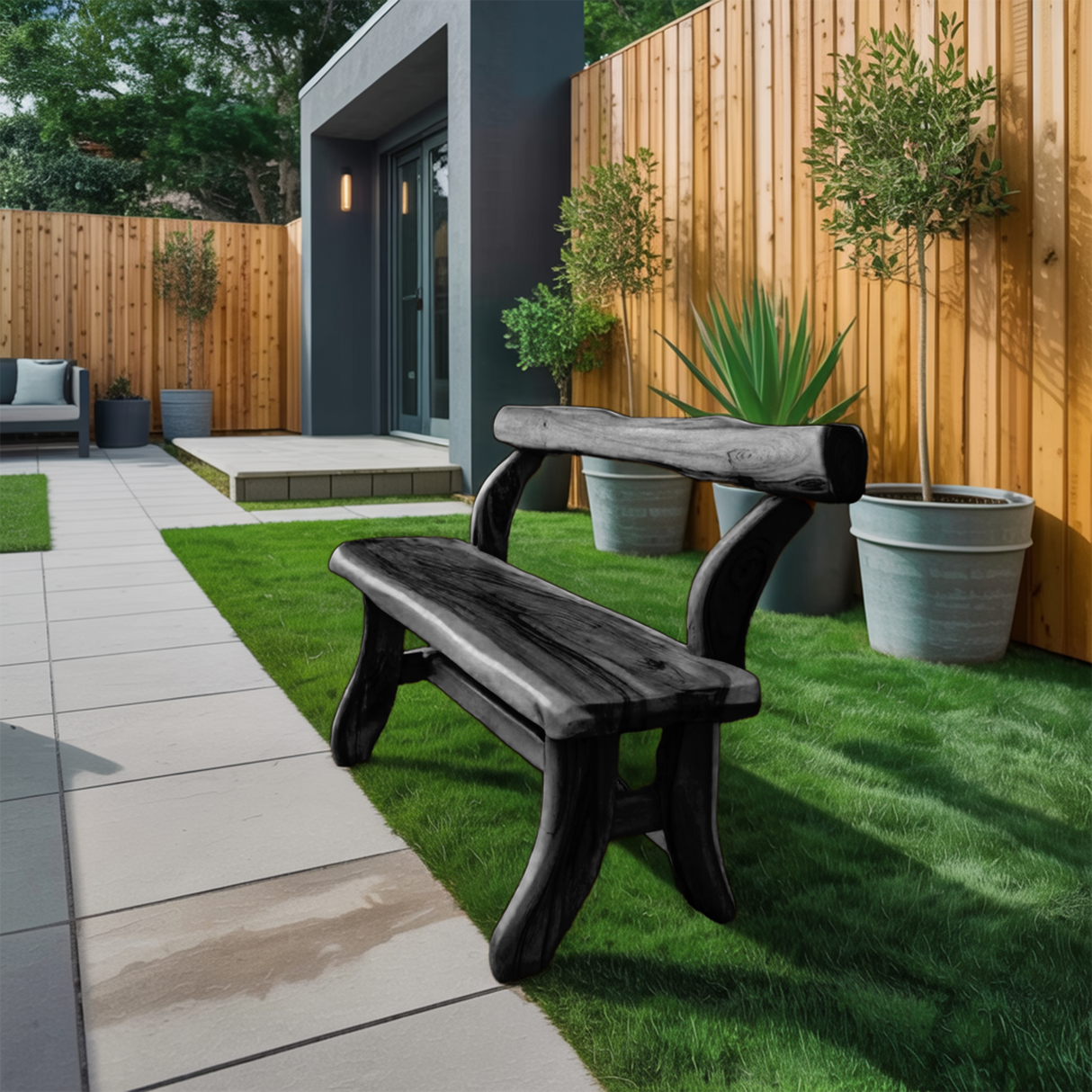 Rustic Garden Bench With Curved Seat For Patio Pathway And Front Porch