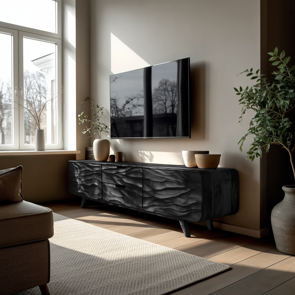 Handcrafted TV Stand With Stylish Storage For Living Room