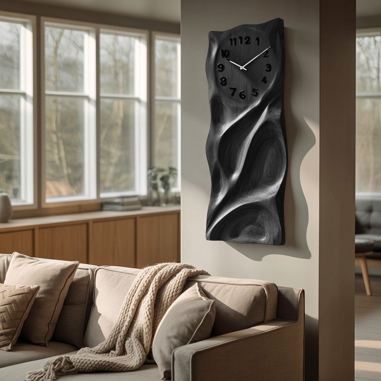 Modern Wall Clock Carved Design For Living Room Interior