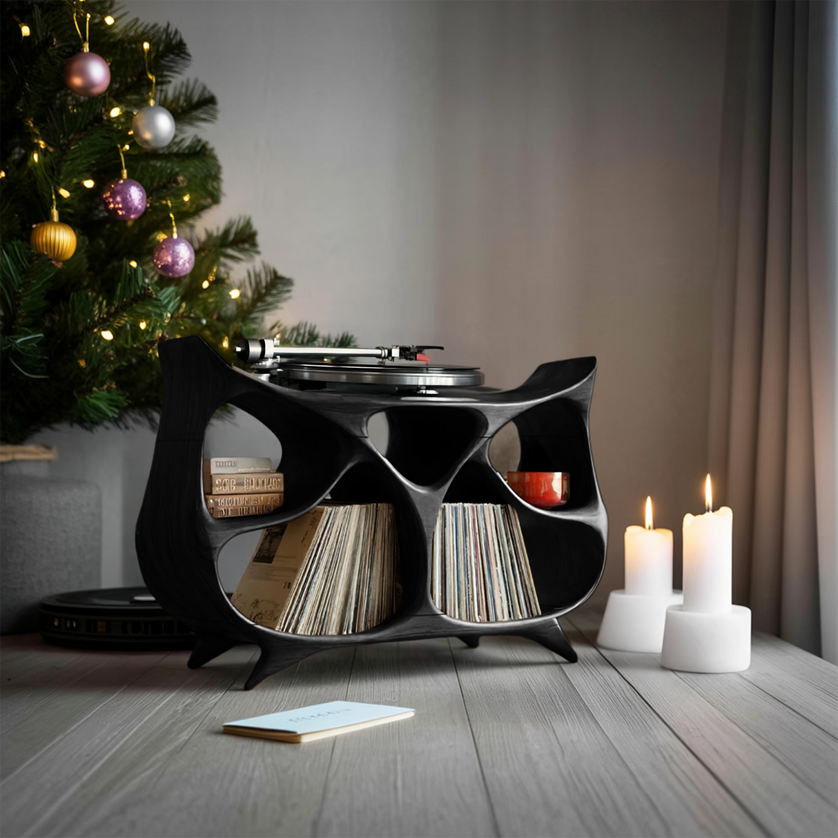 Farmhouse Record Stand For Warm Christmas Living Space