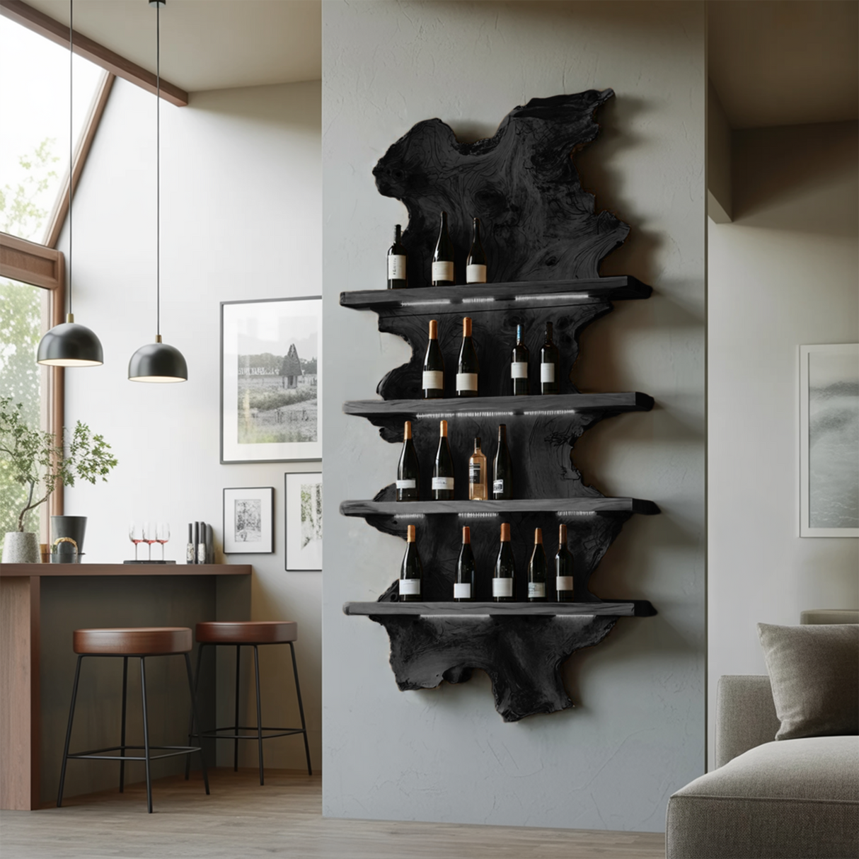 Mid Century Live Edge Wine Holder For Bar Decor And Home Art