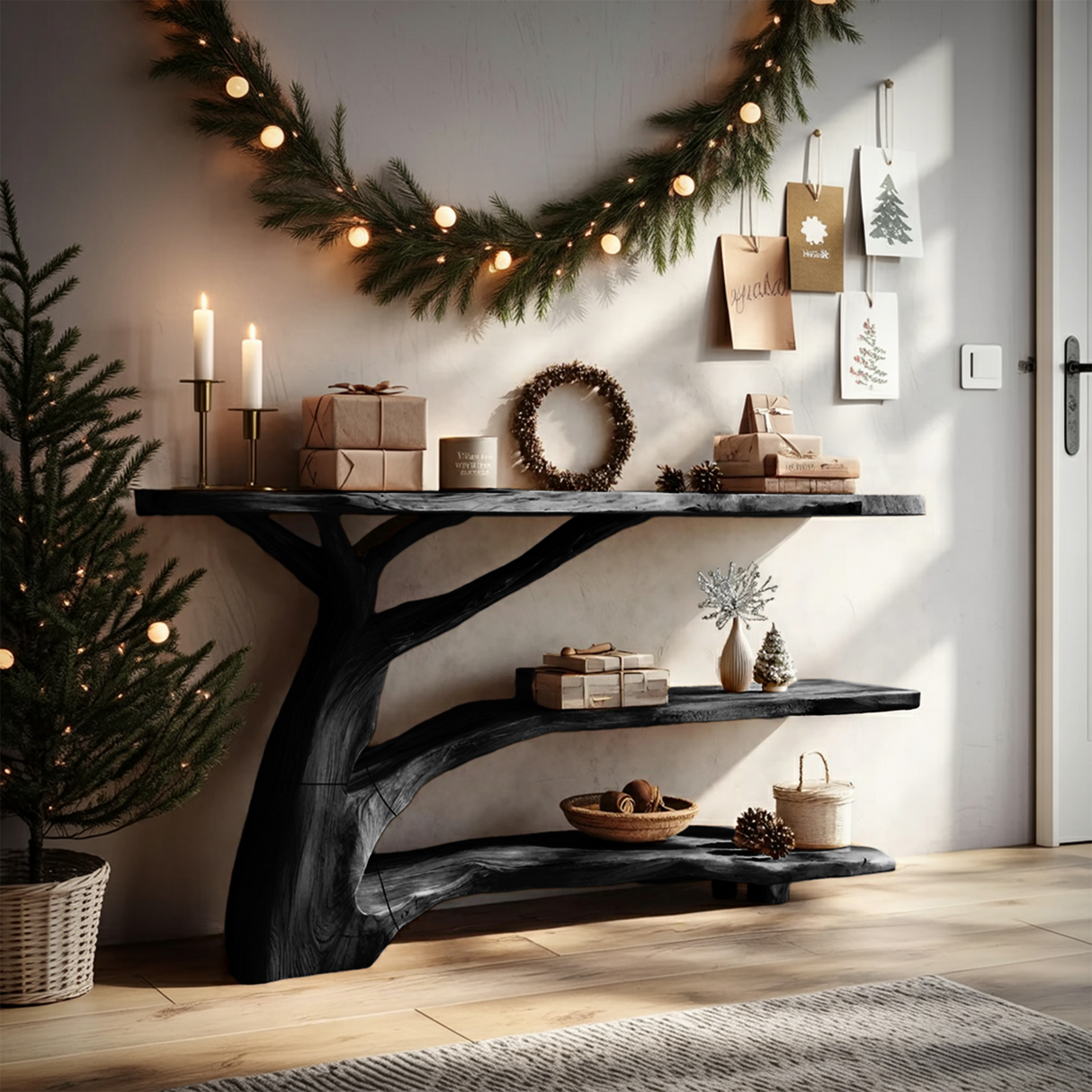 Farmhouse Wooden Live Edge Console Table For Holiday Bedroom Entryway