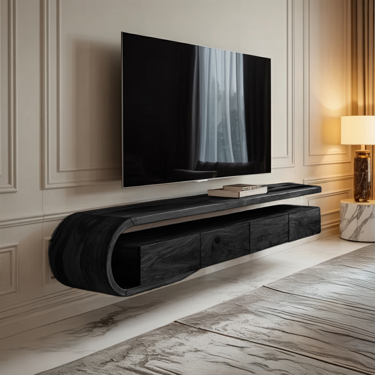 Modern Sculptural Wall Mounted TV Console For Living Room