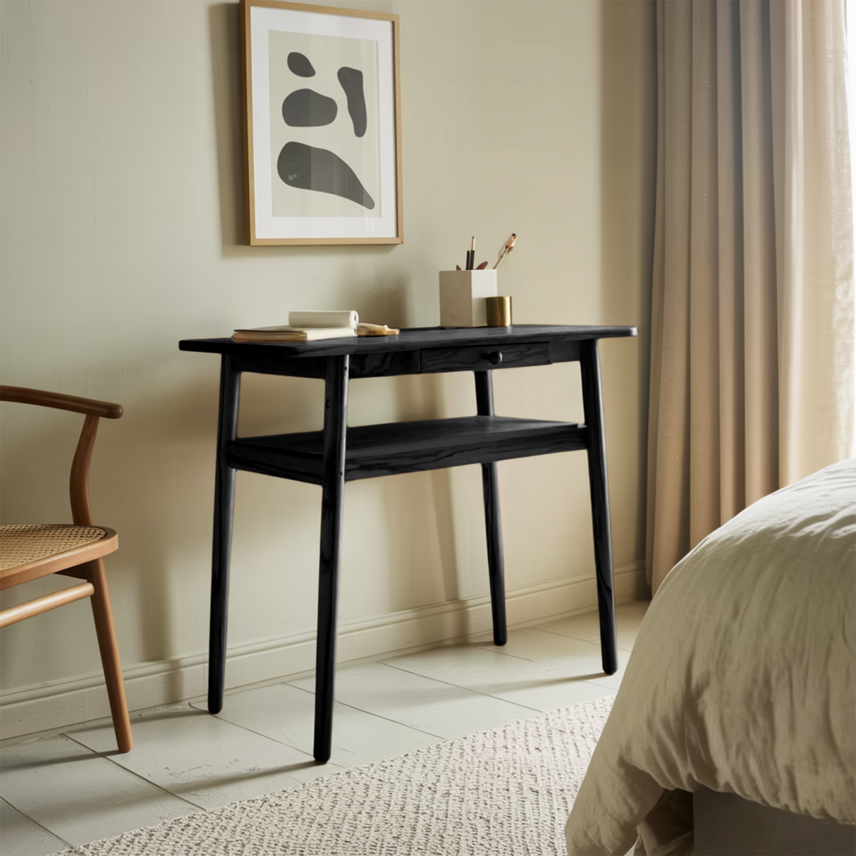 Modern Minimalist Wood Writing Desk With Drawer For Home Office Or Entryway