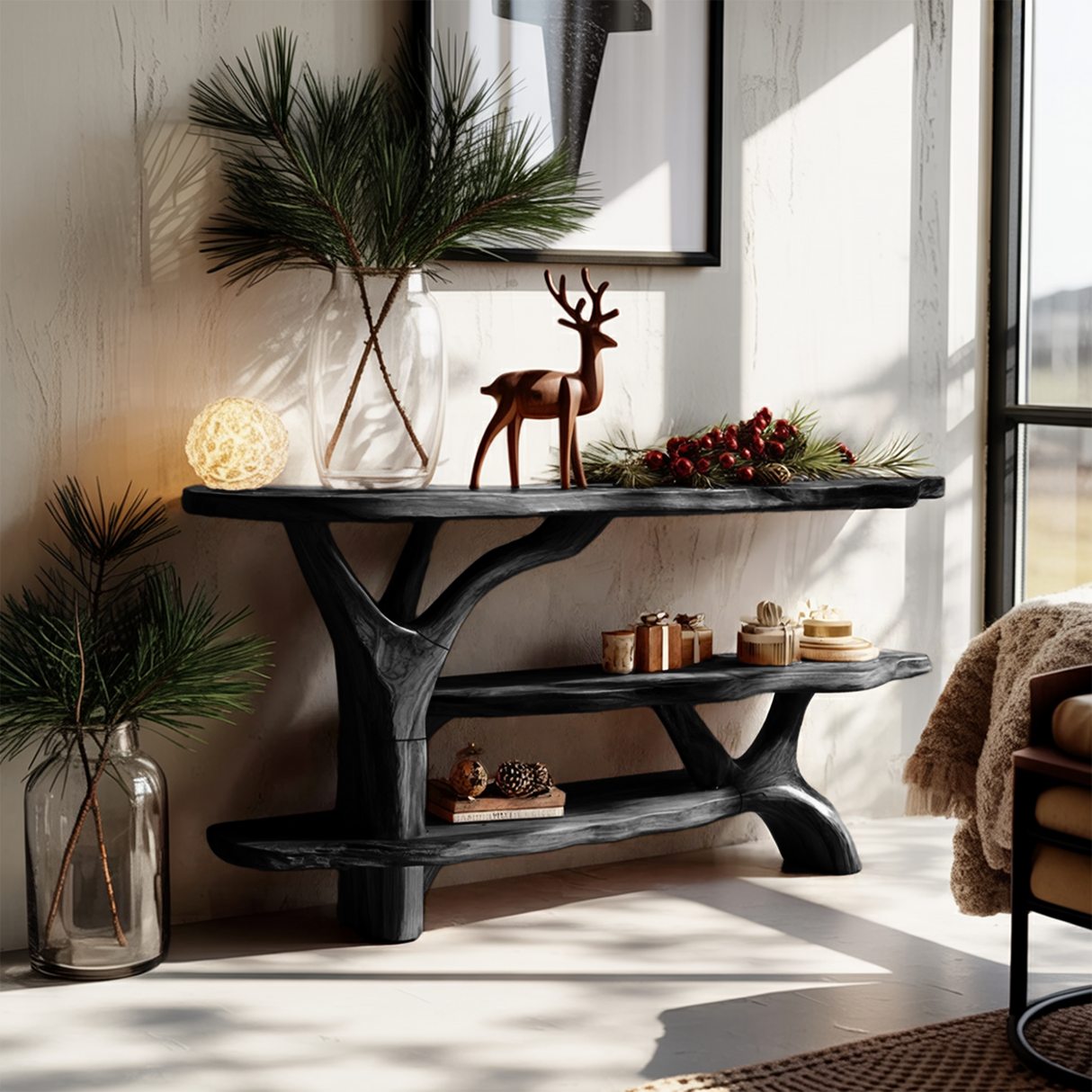 Modern Live Edge Entryway Table For Seasonal Holiday Christmas Bedroom