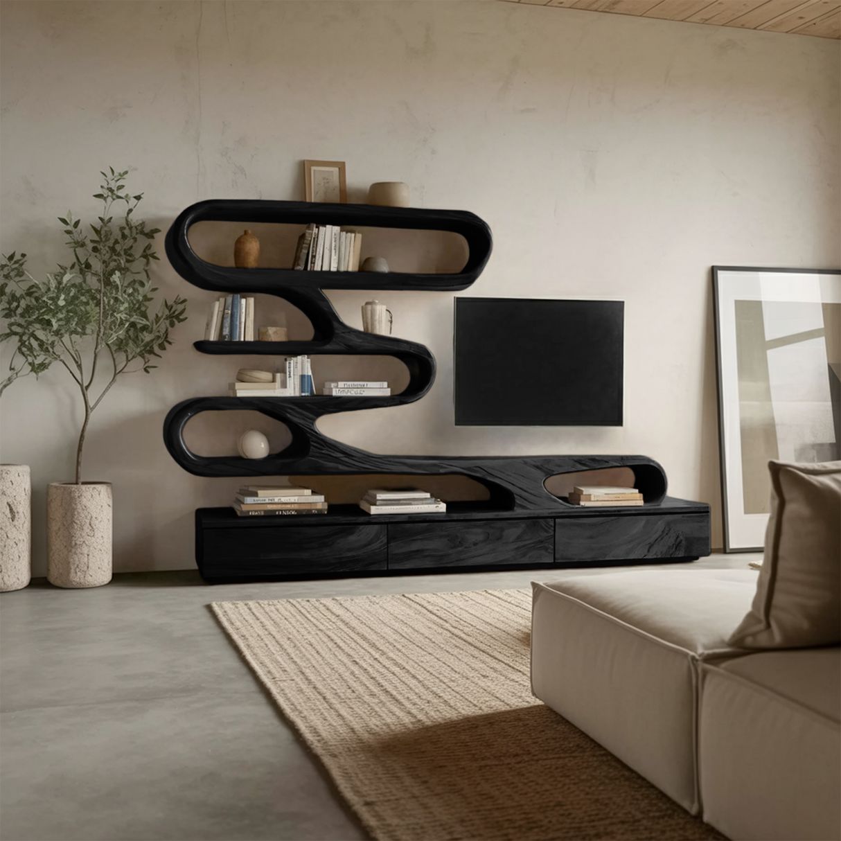 Modern Organic Wall TV Shelf System For Living Room