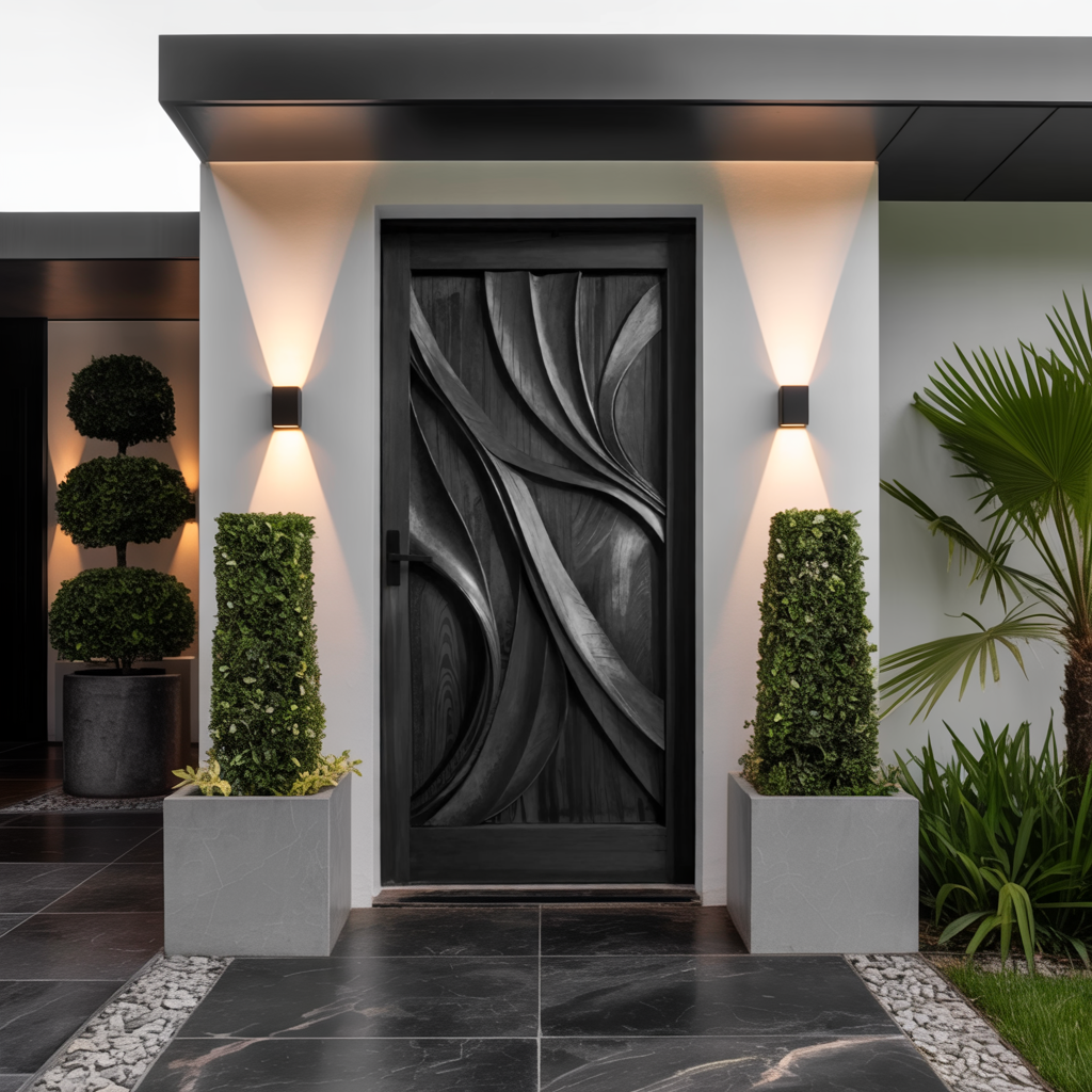Artistic Carved Door Design For Hallway And Entrance