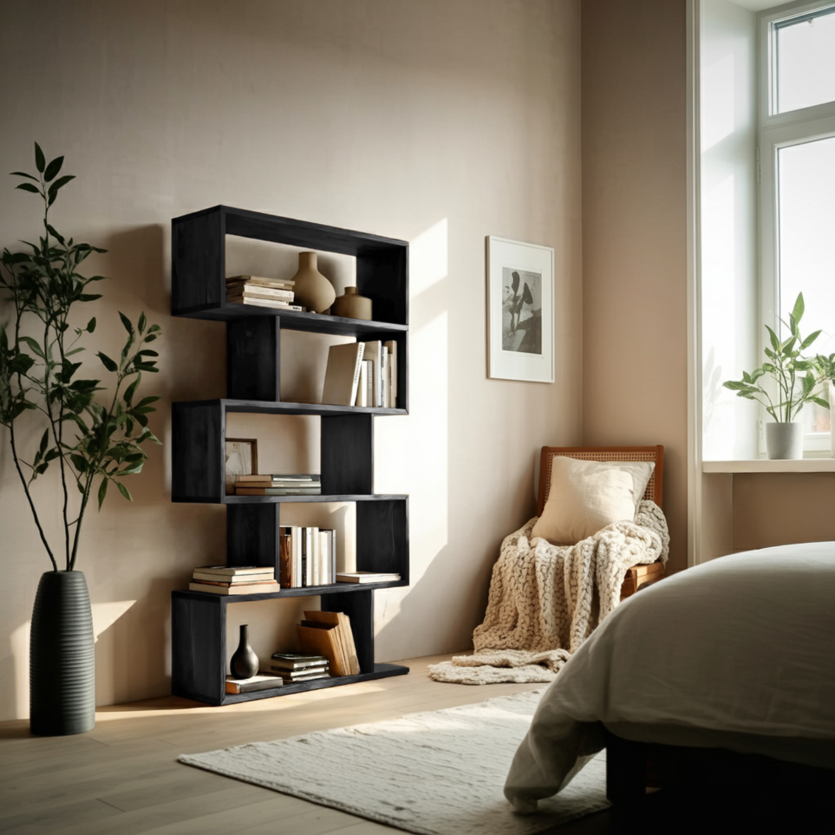 Modern Bookshelf Open Storage Display For Living Room