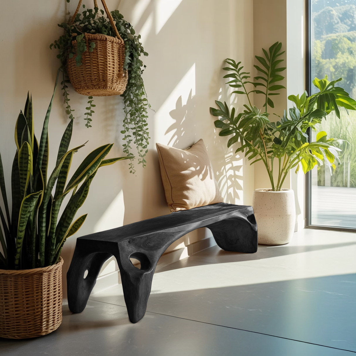 Organic Modern Sculptural Bench For Entryway Or Living Room