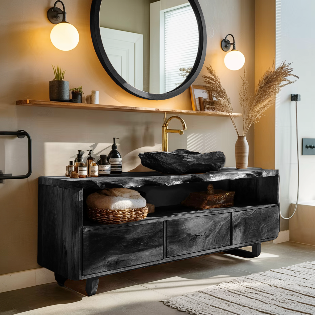 Mid Century Wooden Vanity For Bathroom Wall Mount