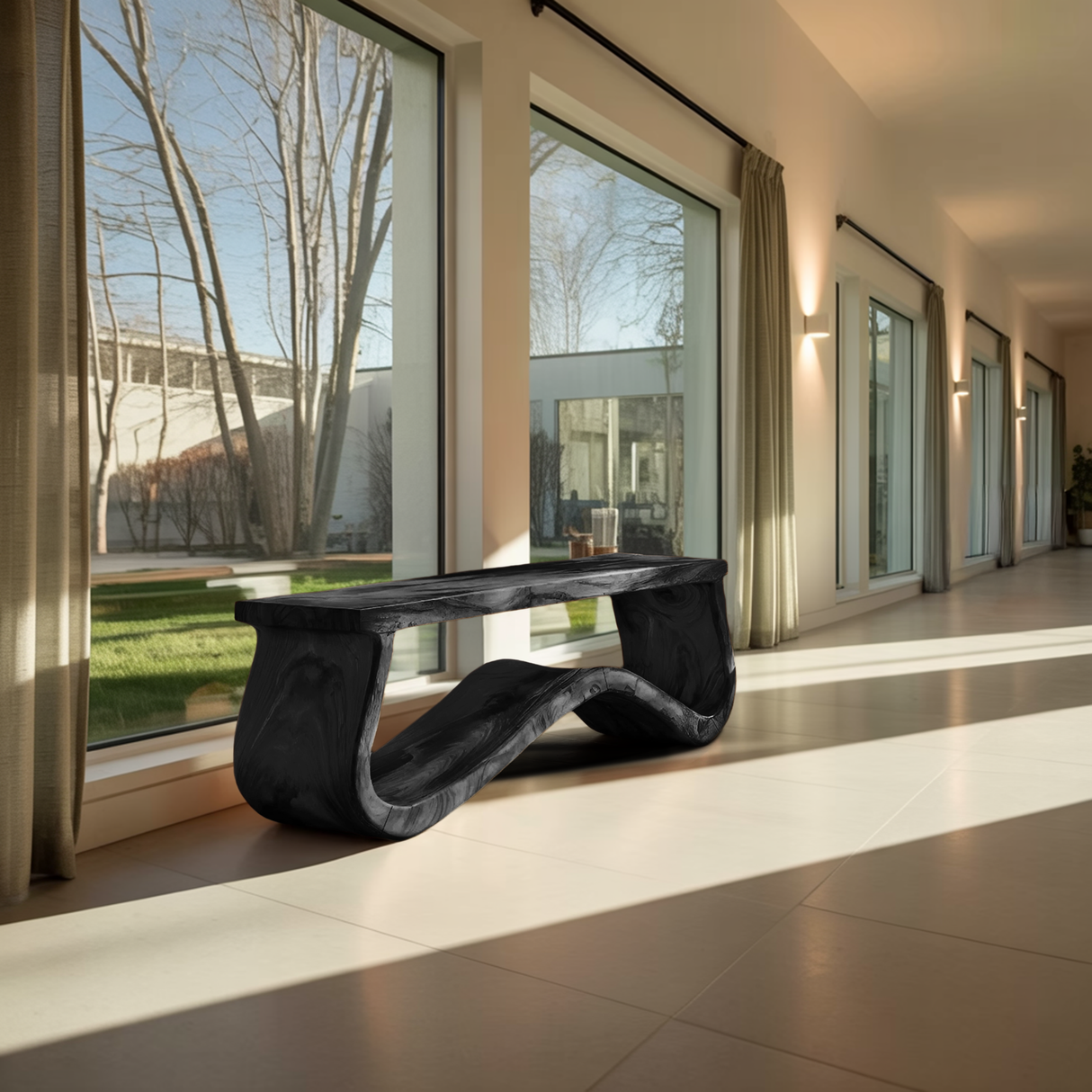 Modern Seating Bench Organic Curved Design For Entryway