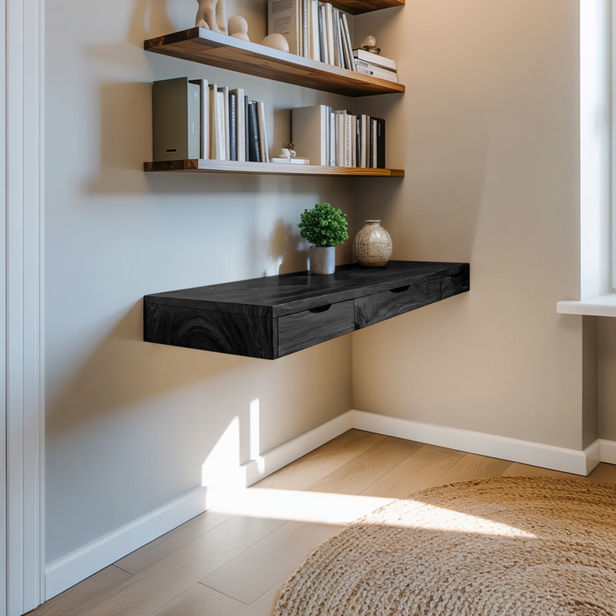 Minimalist Floating Desk With 3 Drawers For Home Office