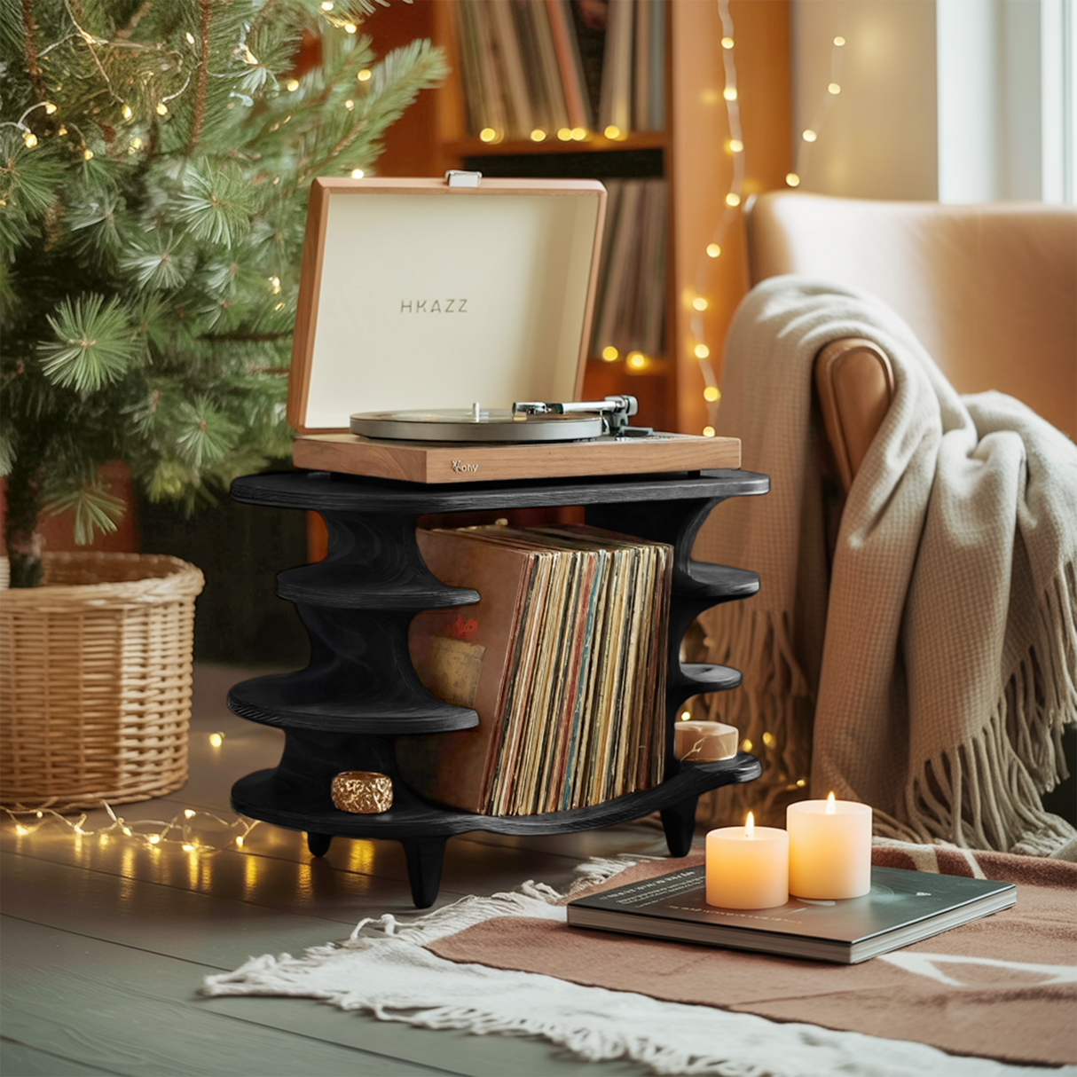 Modern Solid Wood Record Stand For Living Room Christmas