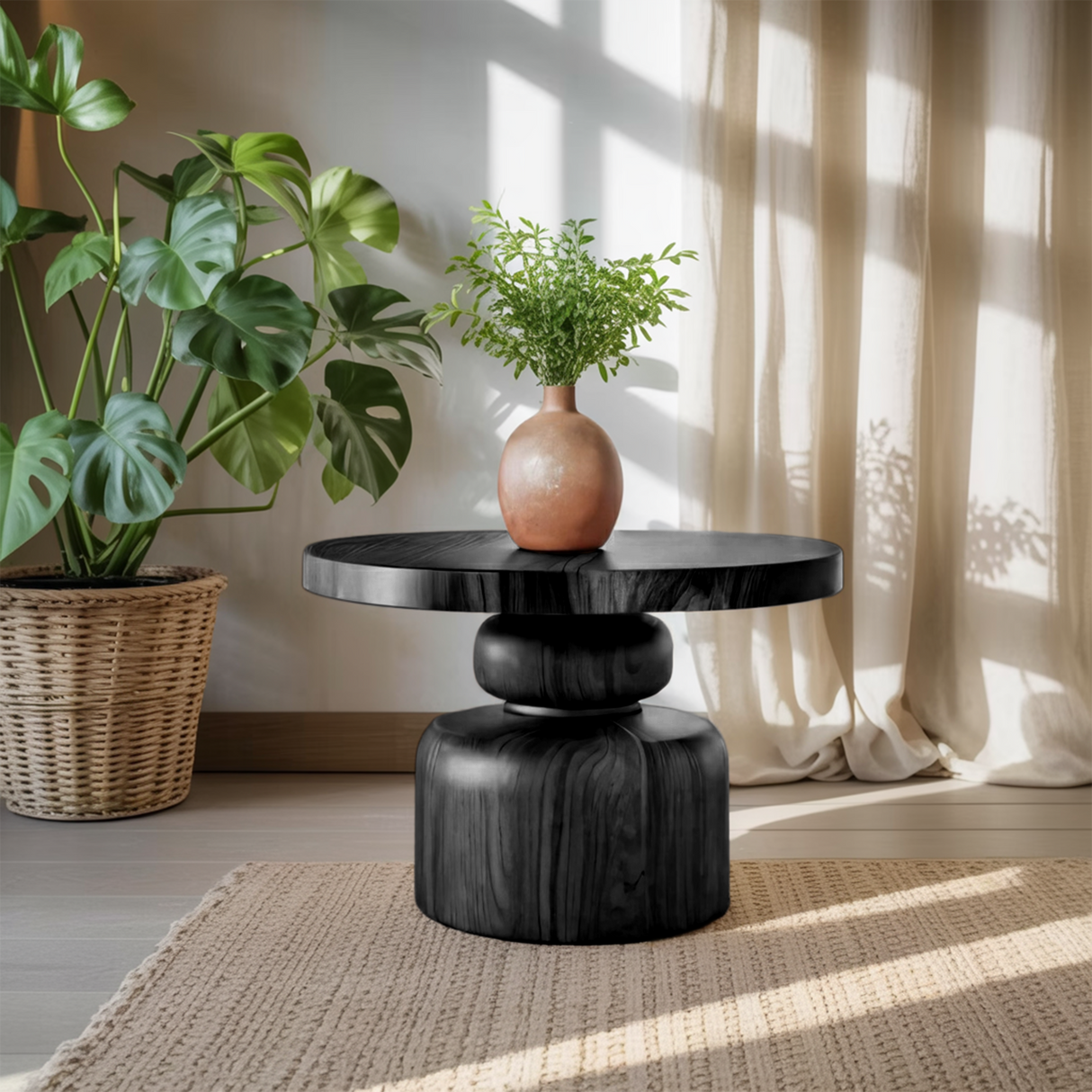 Zen Sculptural Side Table Japandi Accent For Entryway And Tea Room