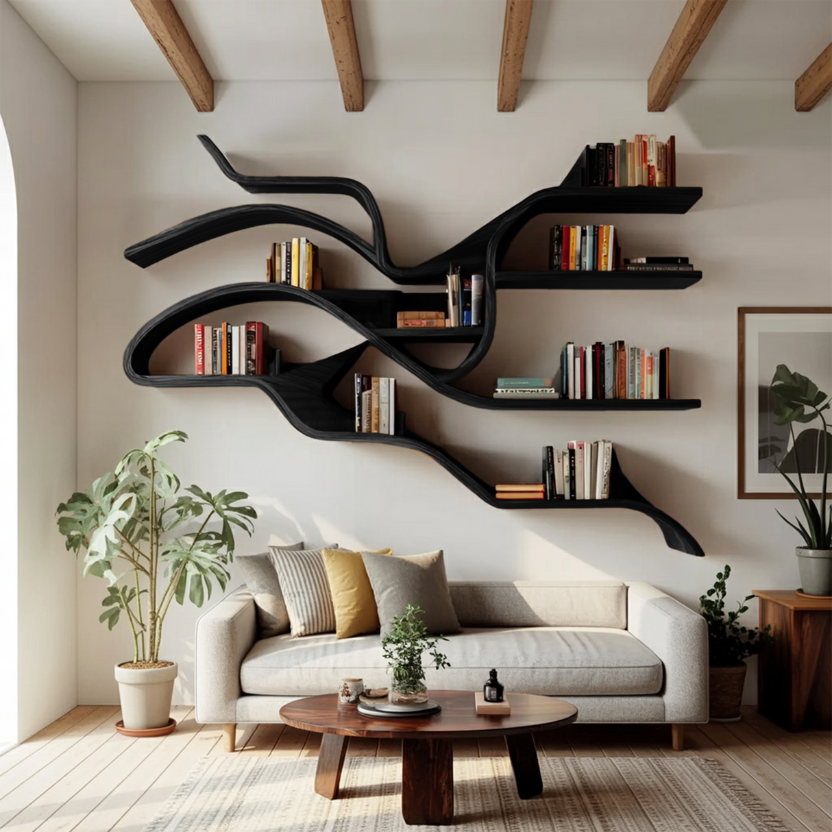 Modern Sculptural Wall Bookshelf For Living Room
