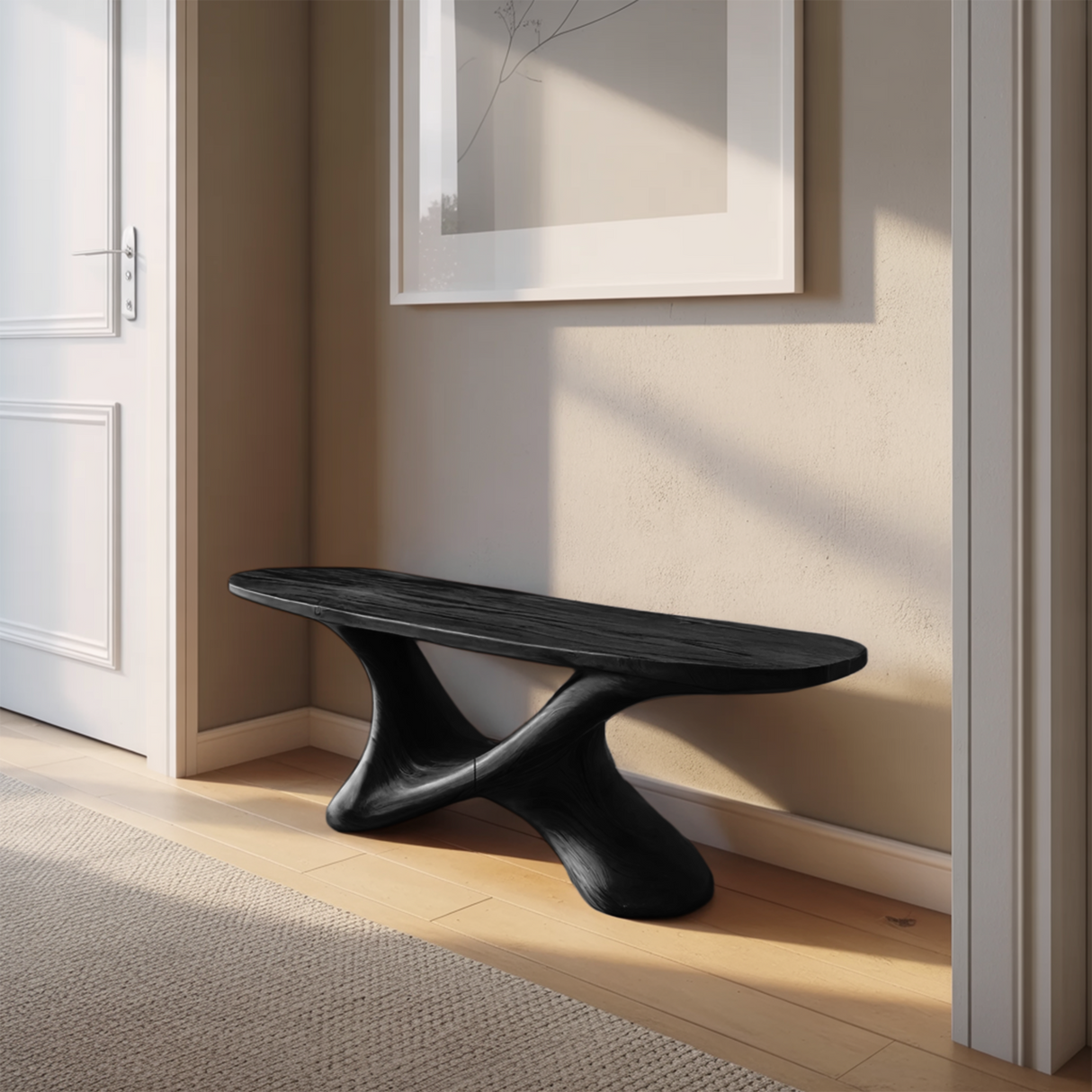 Modern Sculptural Bench With Twisted Base For Entryway