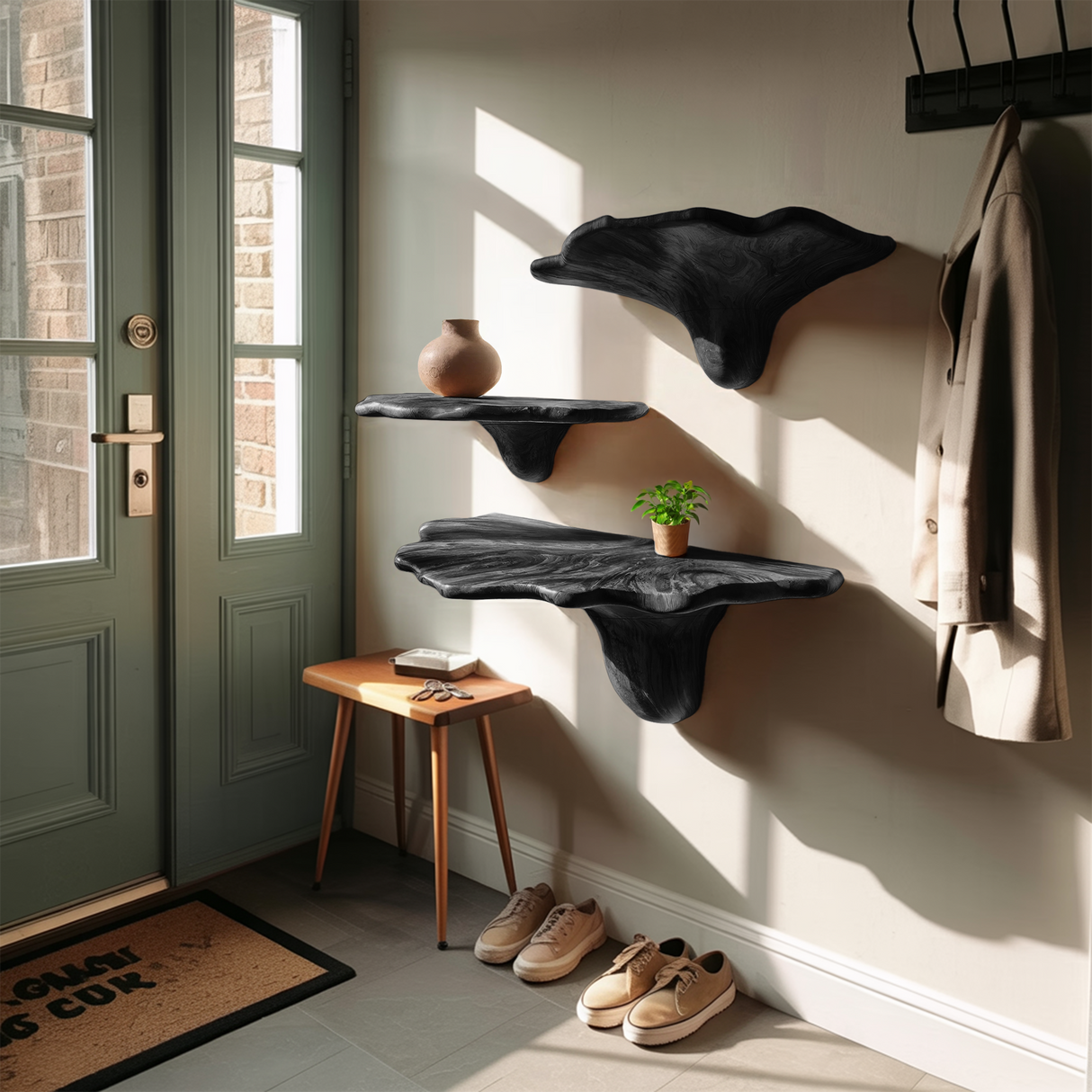 Farmhouse Solid Wood Mushroom Shelf For Rustic Living Room Decor