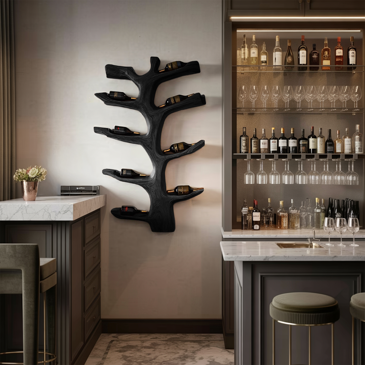 Wall Mounted Wine Rack Sculptural Branch Design For Modern Kitchen