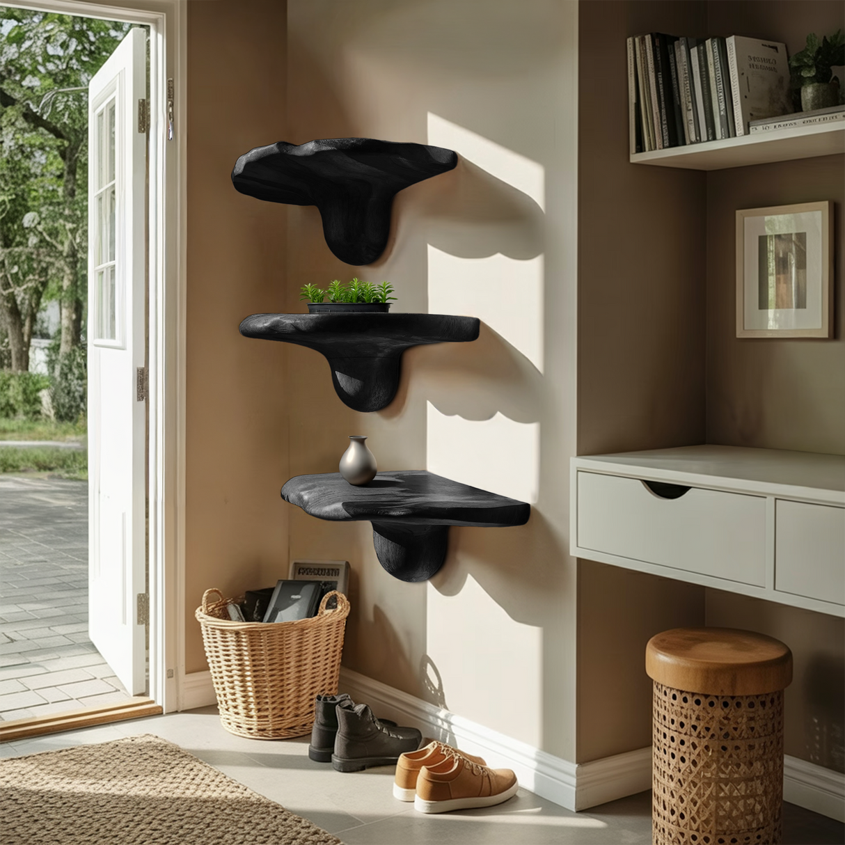 Handcrafted Solid Wood Mushroom Shelf For Bedroom Furniture Decor