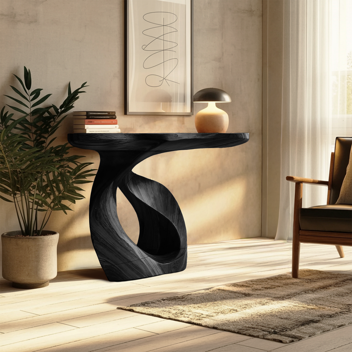 Handcrafted Solid Wood Console Table Organic Design For Entryway Decor