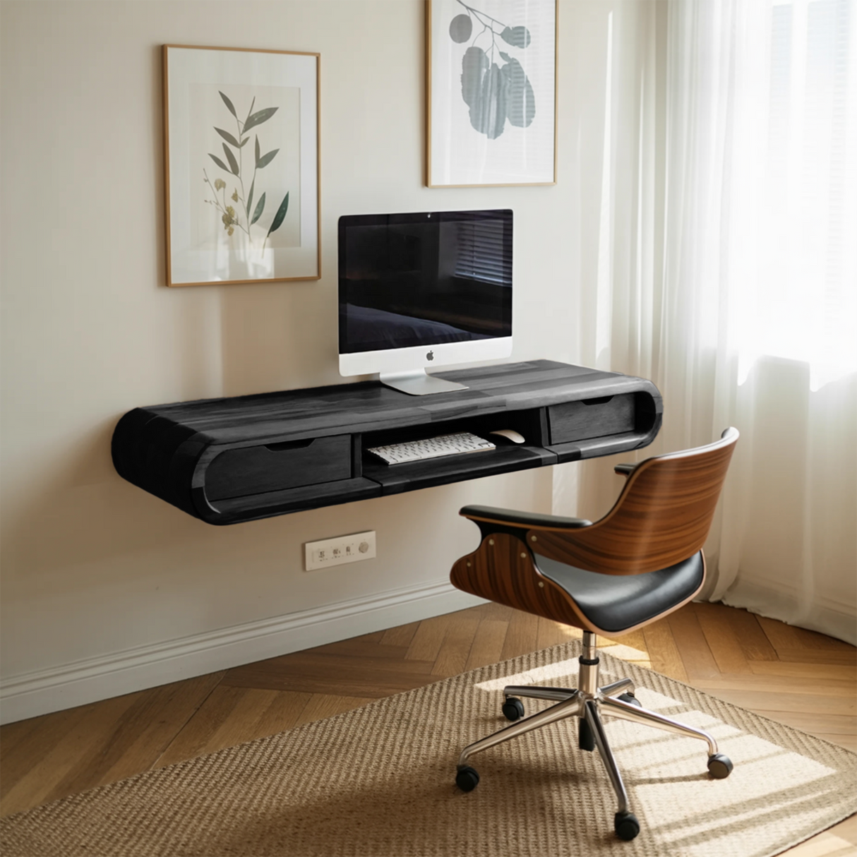 Modern Floating Wall Mounted Desk With Drawers For Bedroom And Office