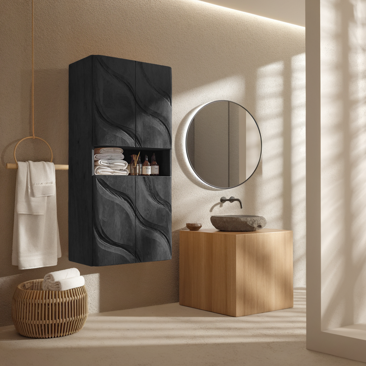Contemporary Bathroom Cabinet Waves Design For Bathroom