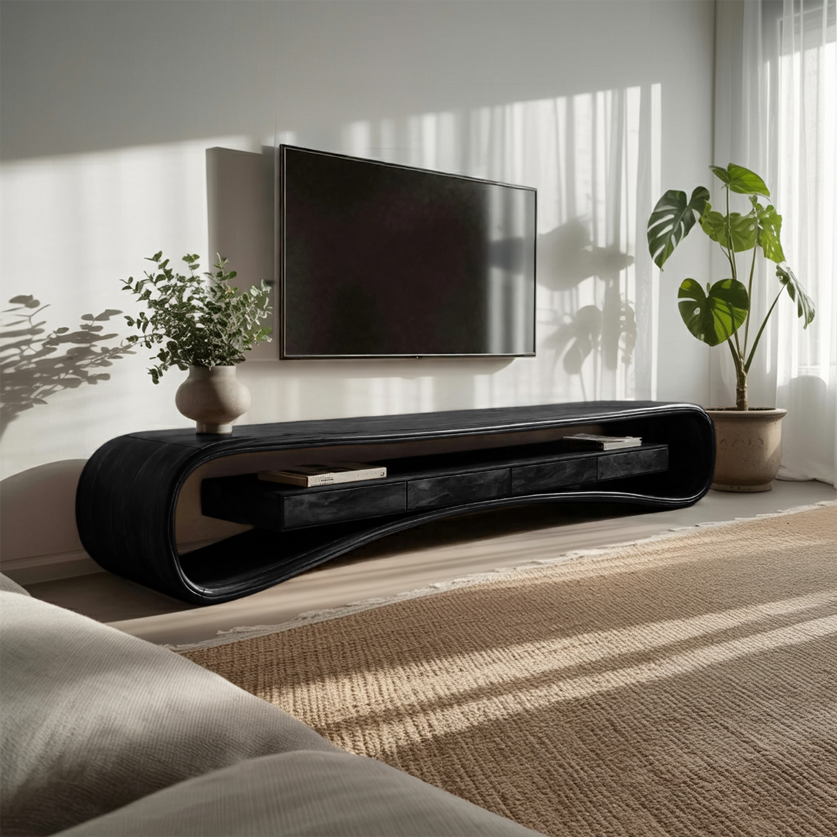 Modern Luxury Curved Media Console For Living Room