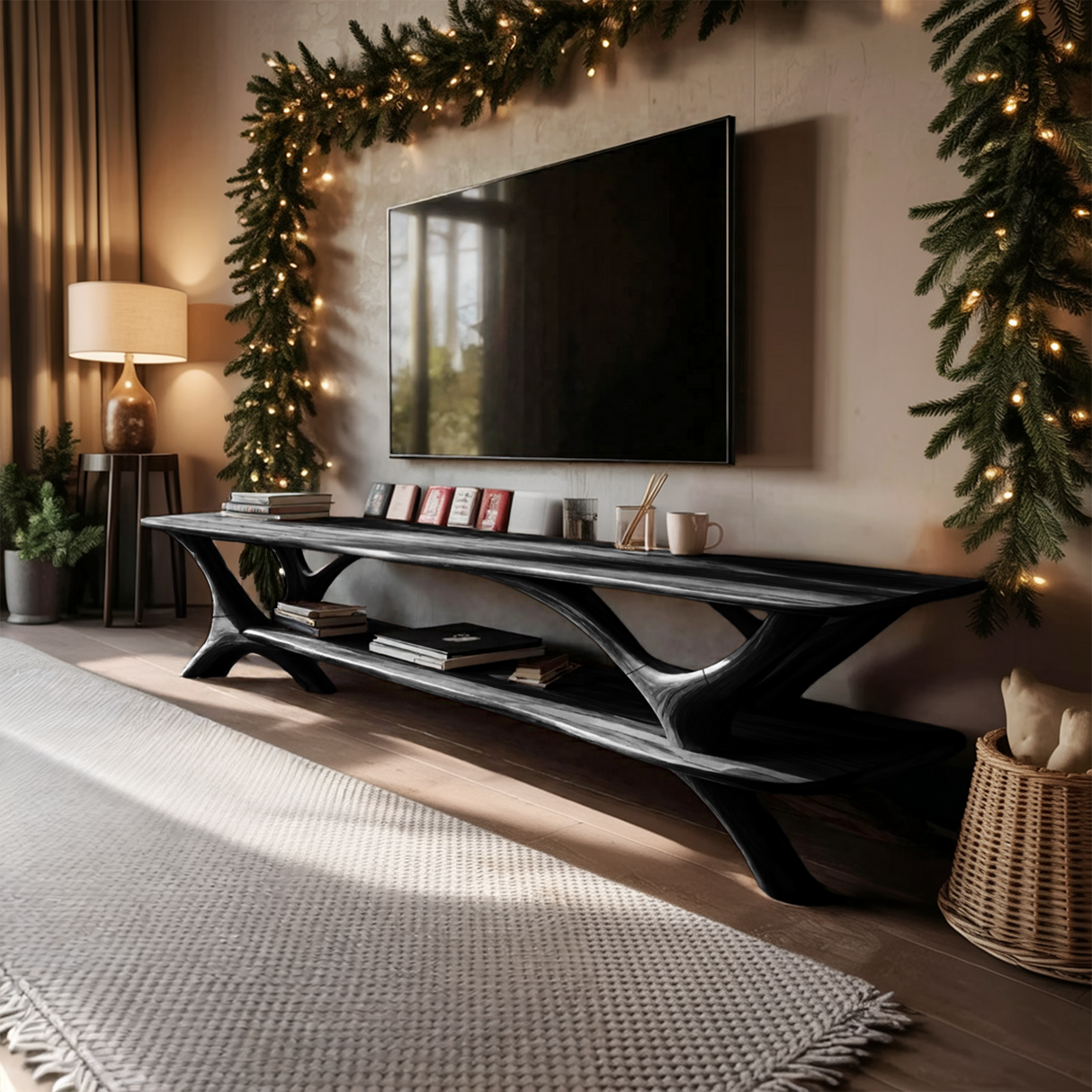 Farmhouse Wooden Live Edge TV Console For Holiday Living Room Gift