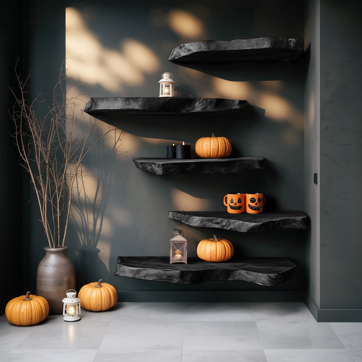 Handcrafted Solid Wood Shelf For Entryway Design Functional Halloween Space