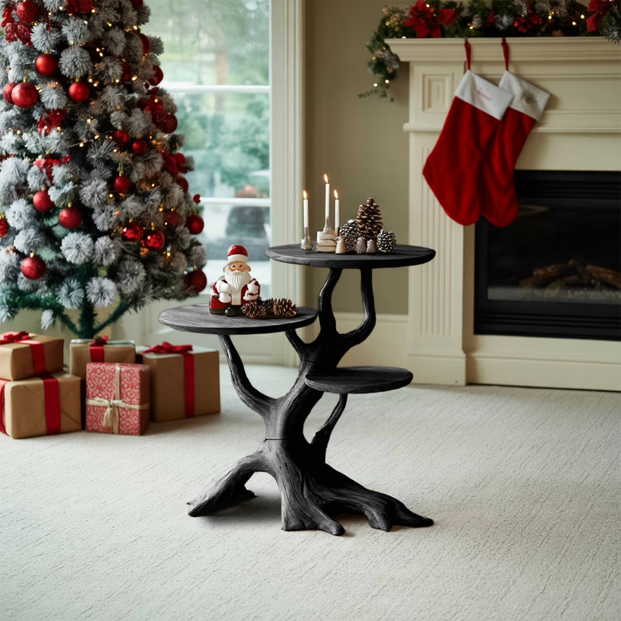 Mid Century Wooden End Table For Living Room Christmas Decor