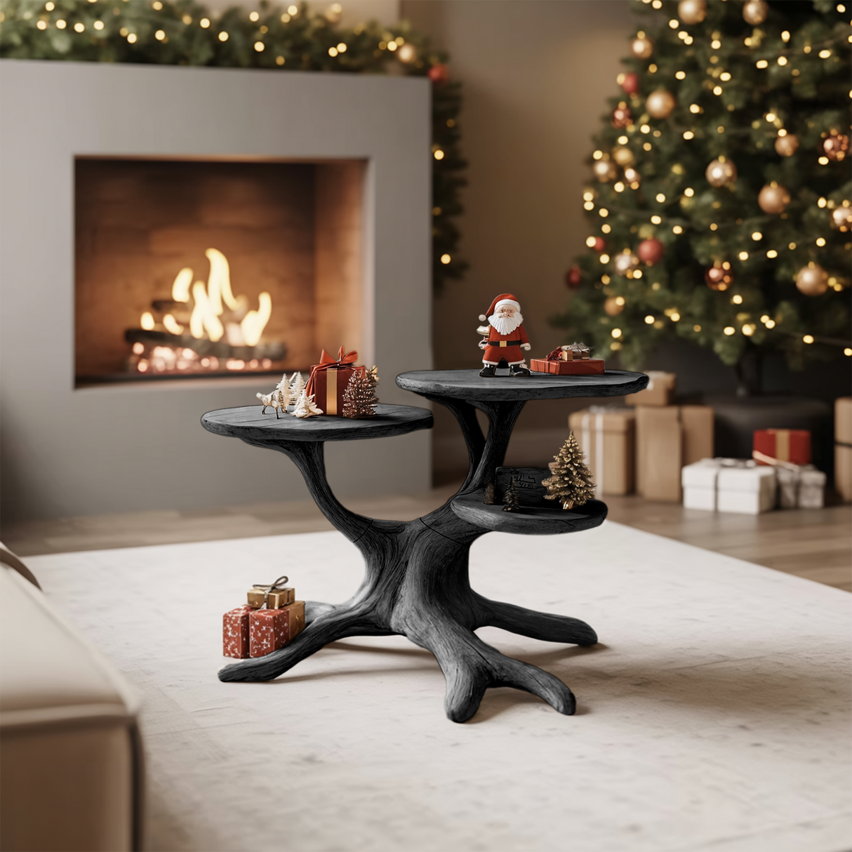 Handcrafted Round End Table For Living Room Holiday Furniture Decor