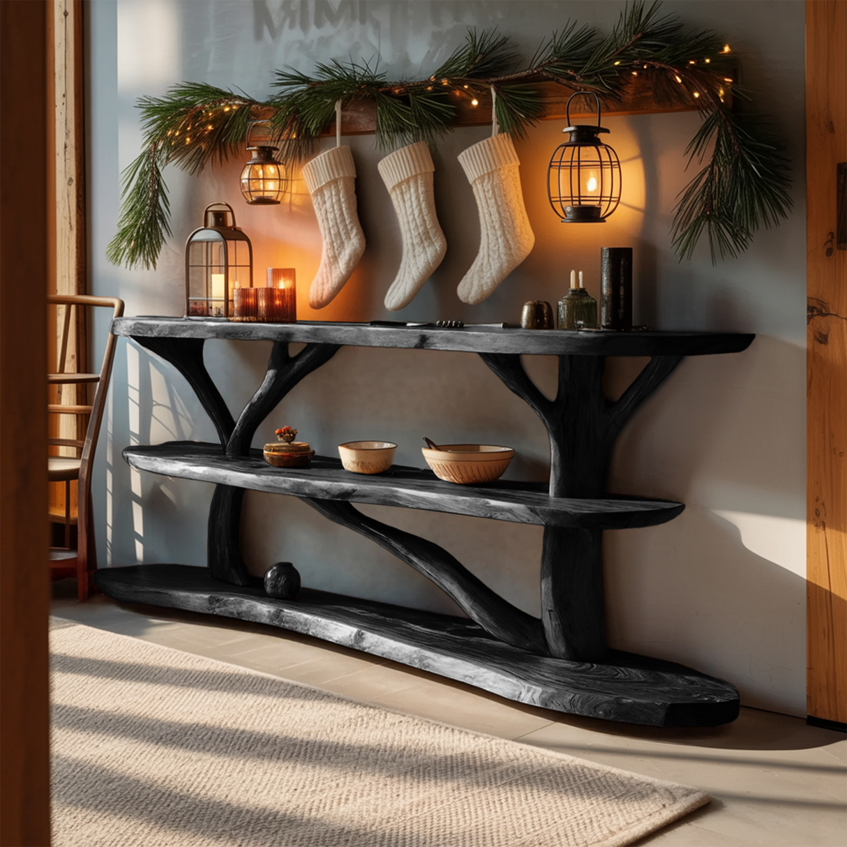 Farmhouse Solid Wood Console Table For Bedroom Decor Christmas Furniture