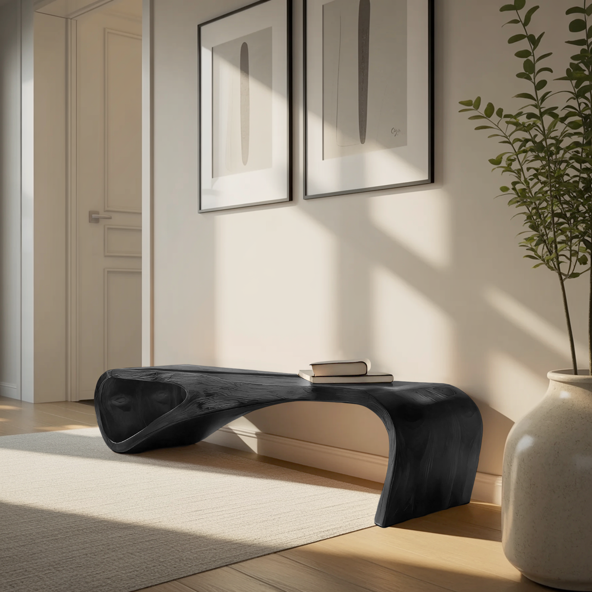 Statement Bench With Smooth Curved Form For Modern Home