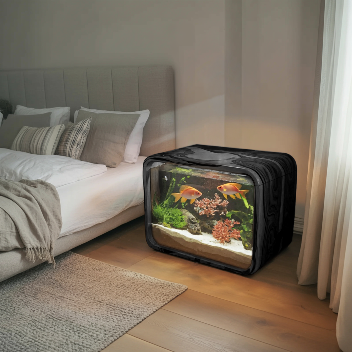 Modern Aquarium Nightstand With Storage For Bedroom And Living Room Display