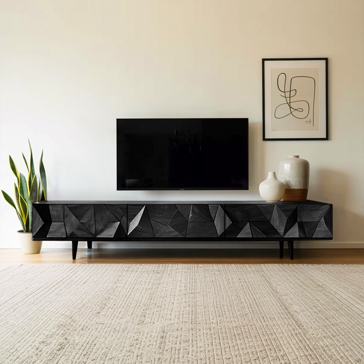 Mid Century Wooden TV Console For Entryway Decor