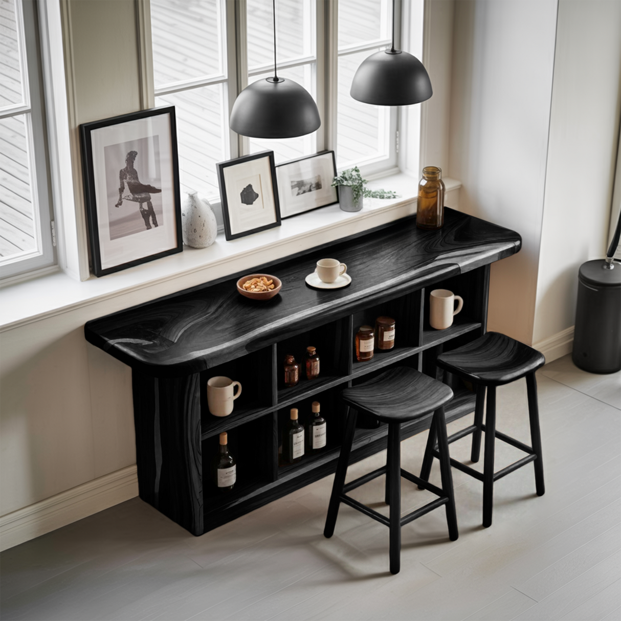 Wooden Bar Table With Storage For Compact Kitchen Or Coffee Bar