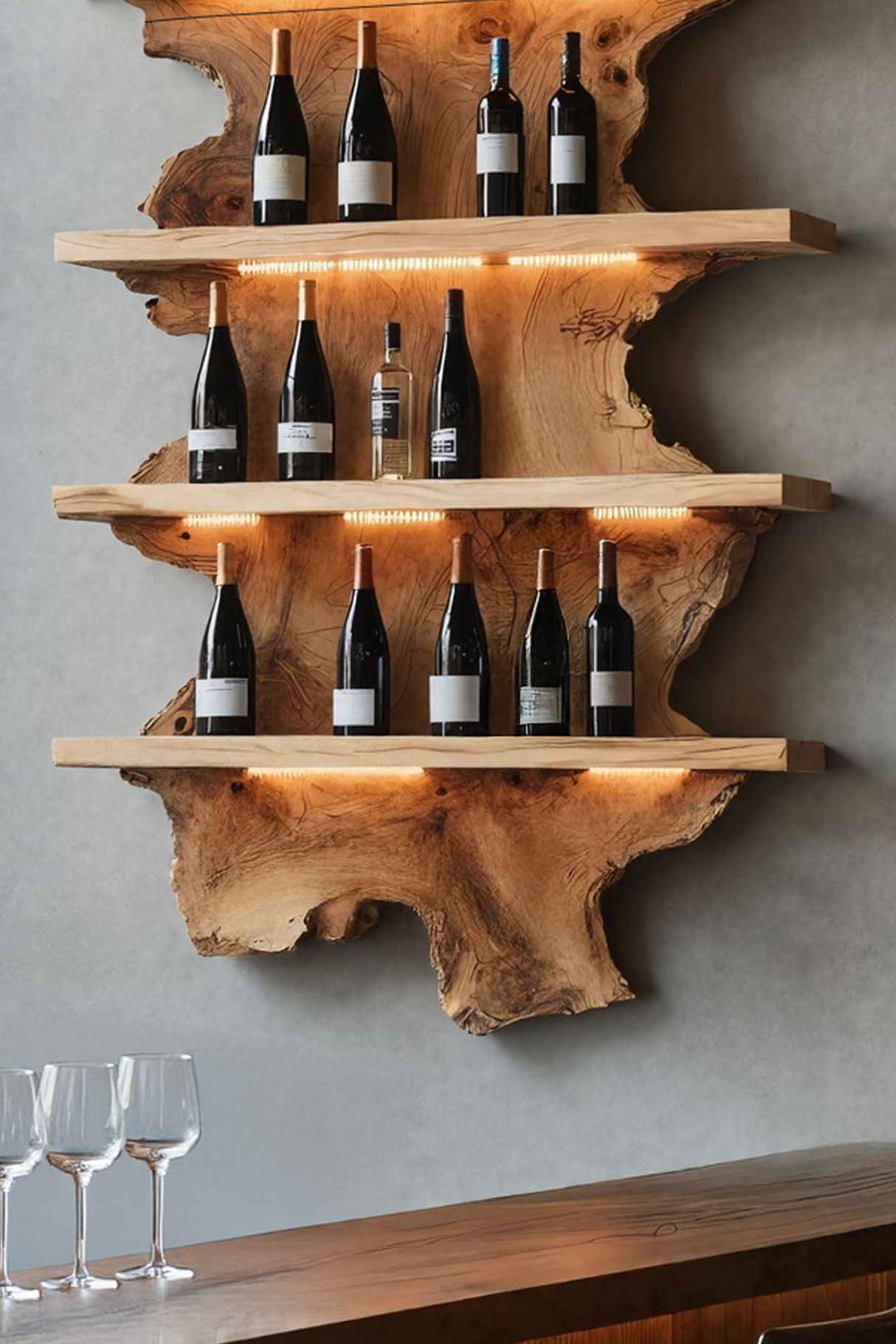 Mid Century Live Edge Wine Holder For Bar Decor And Home Art