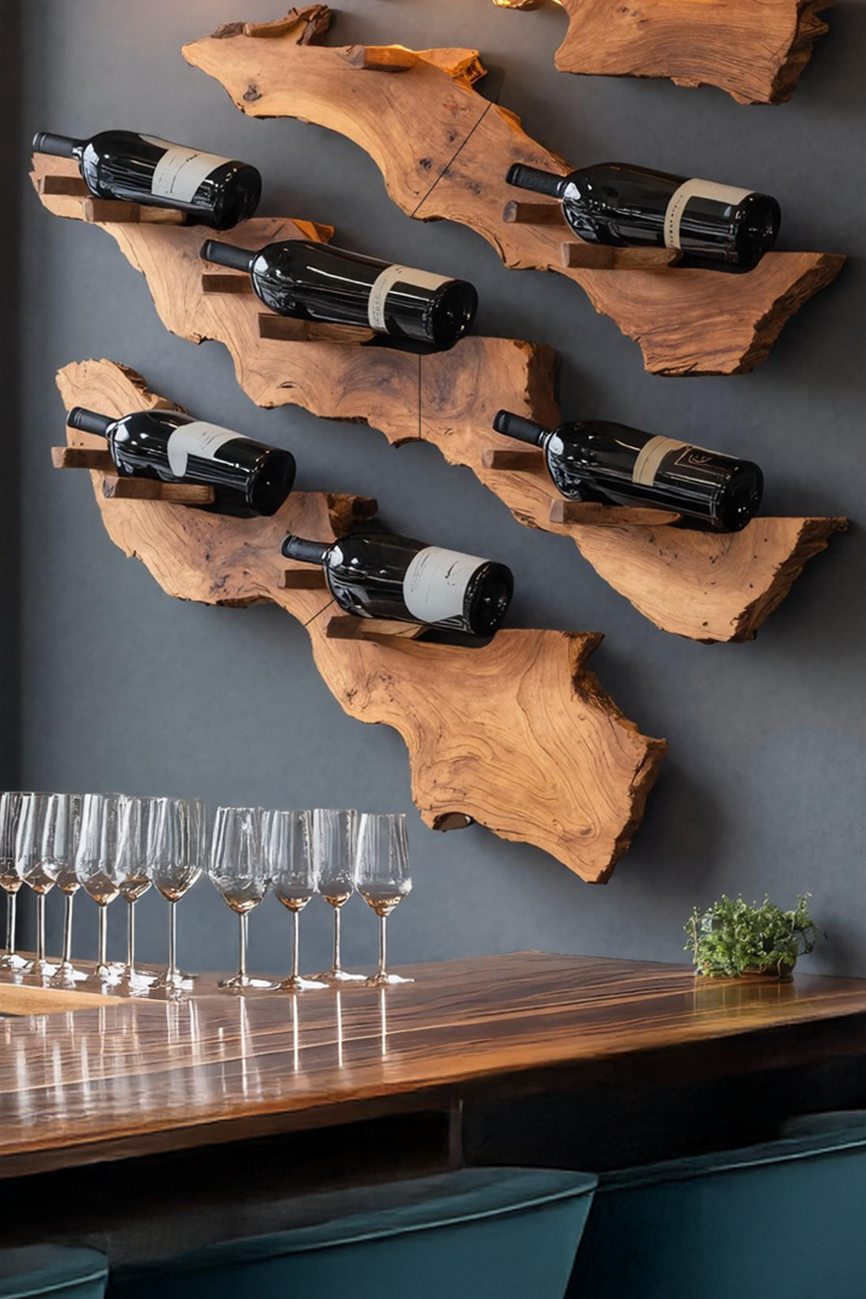 Handcrafted Wooden Live Edge Wine Holder For Bar Decor Ideas