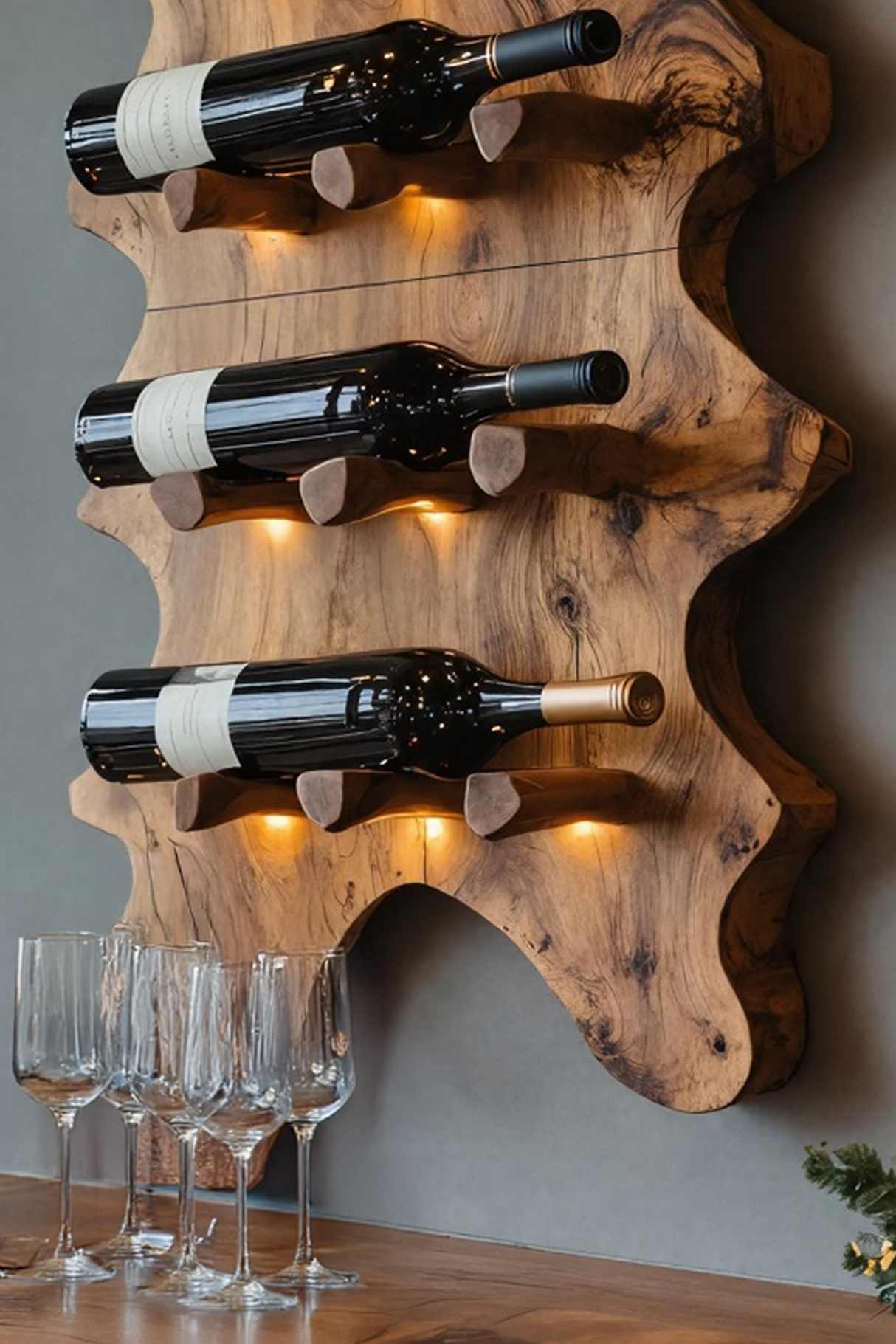 Rustic Live Edge Wall Wine Rack For Cozy Dining Rooms