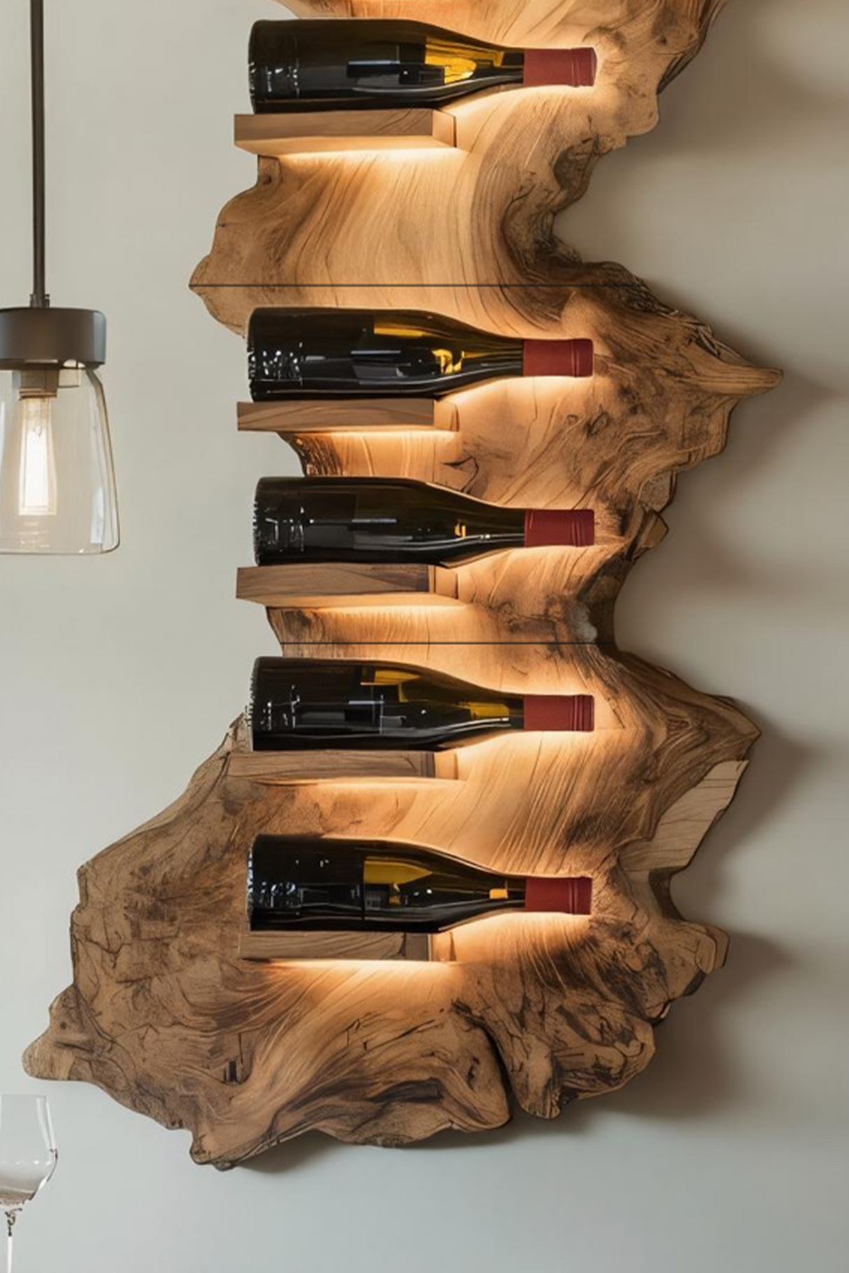 Mid Century Live Edge Wine Holder For Bar Decor Wine Shelf