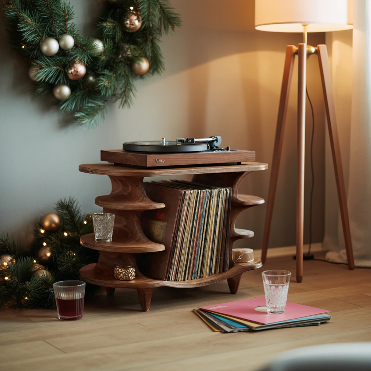 Modern Solid Wood Record Stand For Living Room Christmas