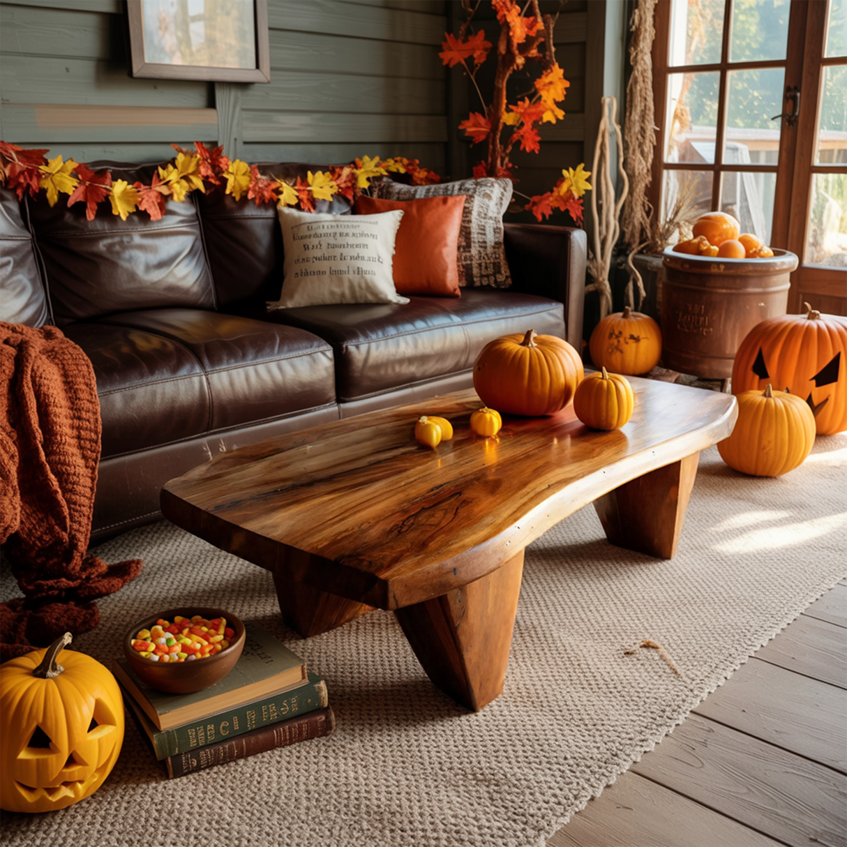 Modern Wooden Live Edge Coffee Table For Living Room Halloween Decor