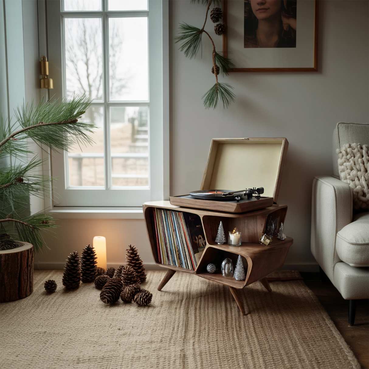 Mid Century Wooden Record Stand For Living Room Christmas Gift