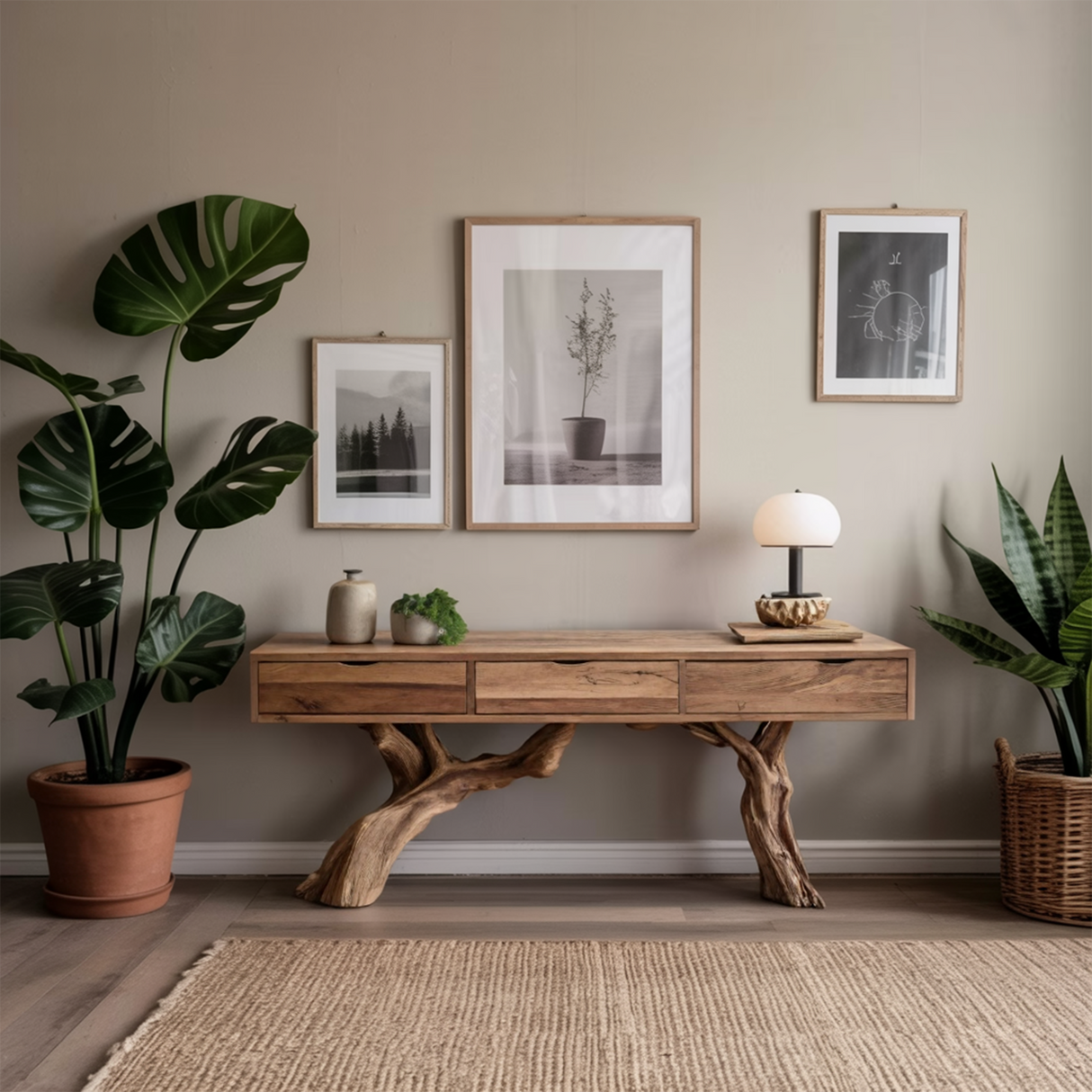 Mid Century Wooden Console Table For Entryway Design With Storage