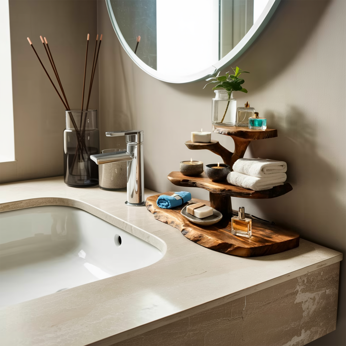 Luxury Curved Bathroom Shelf Tiered Stand For Bathroom Decor