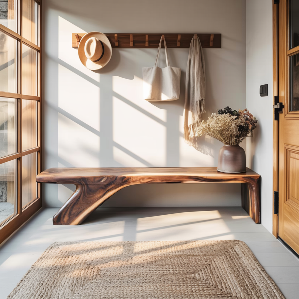 Architectural Bench With Sculpted Z Base For Entryway