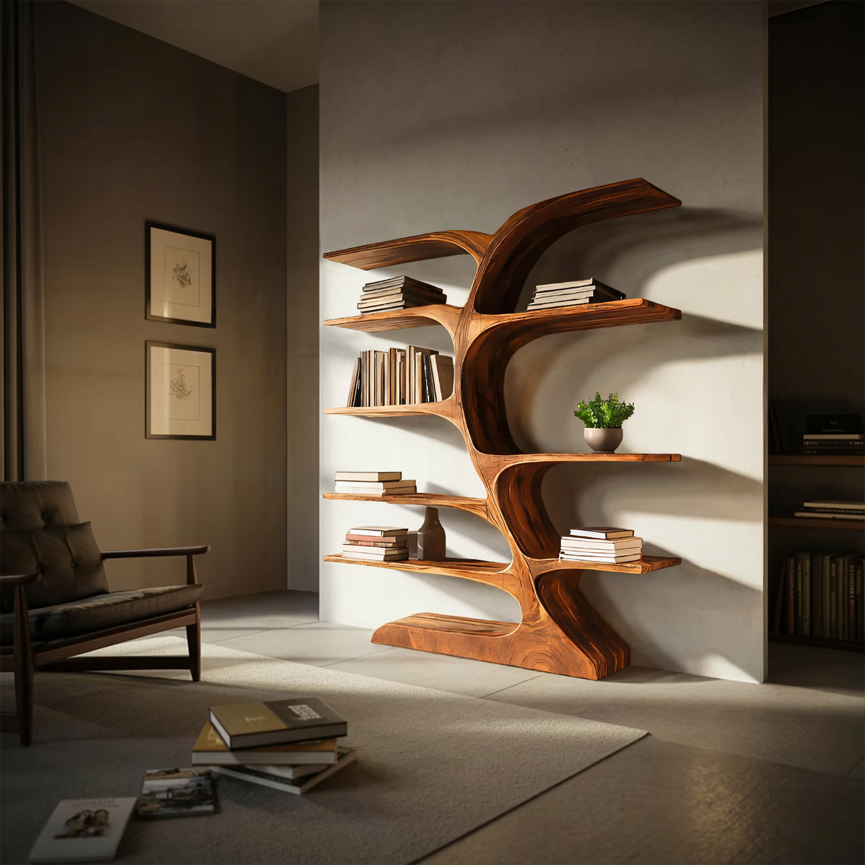 Organic Curved Bookshelf For Open Space